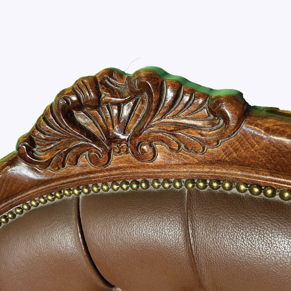 Paire de fauteuils cabriolets Louis XV en bois sculpté et cuir-photo-2