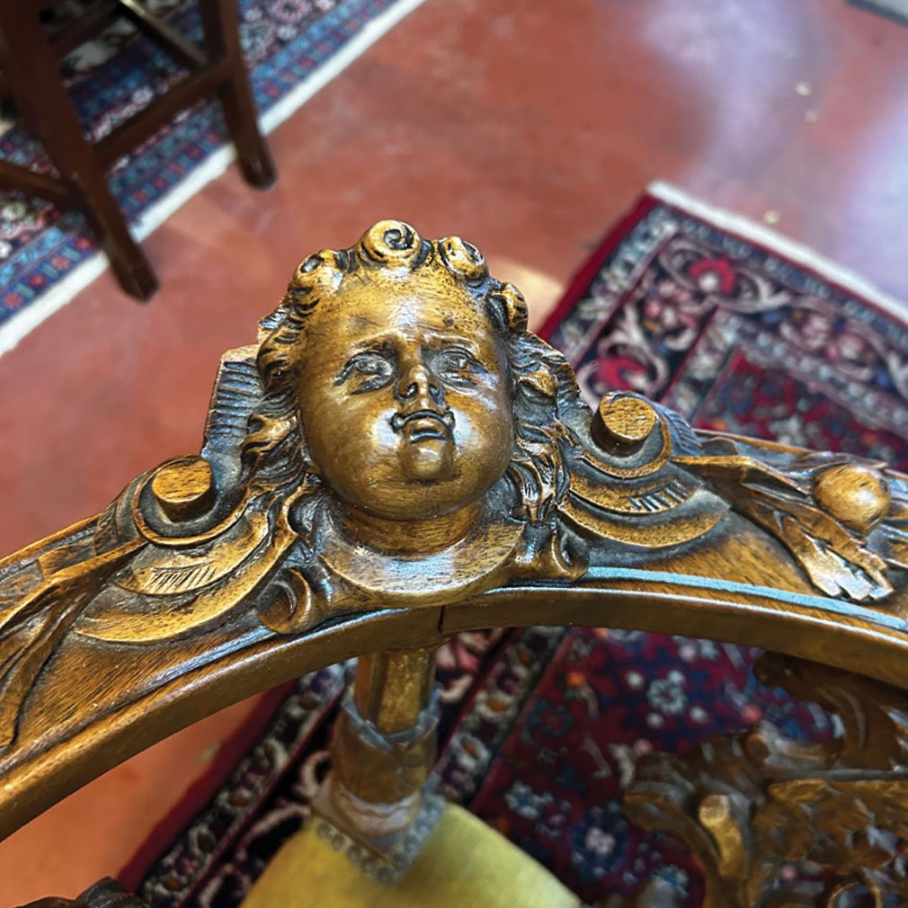Paire de fauteuils victoriens anglais en chêne sculpté-photo-2