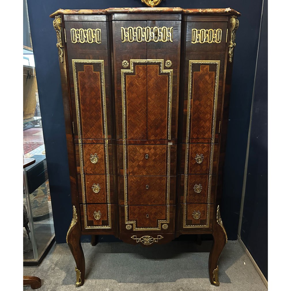 Napoleon III Secretary In Marquetry, Marble And Gilt Bronze-photo-3