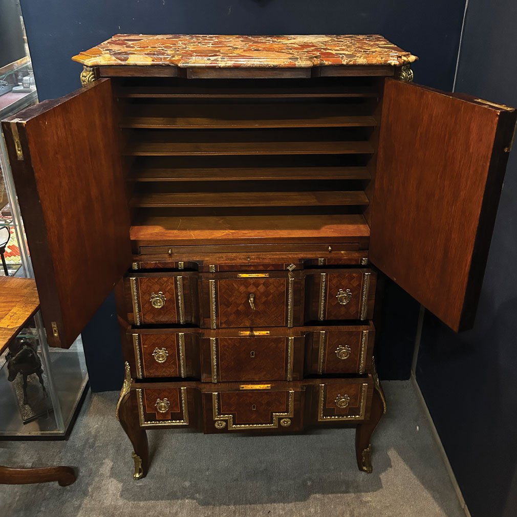 Napoleon III Secretary In Marquetry, Marble And Gilt Bronze-photo-4