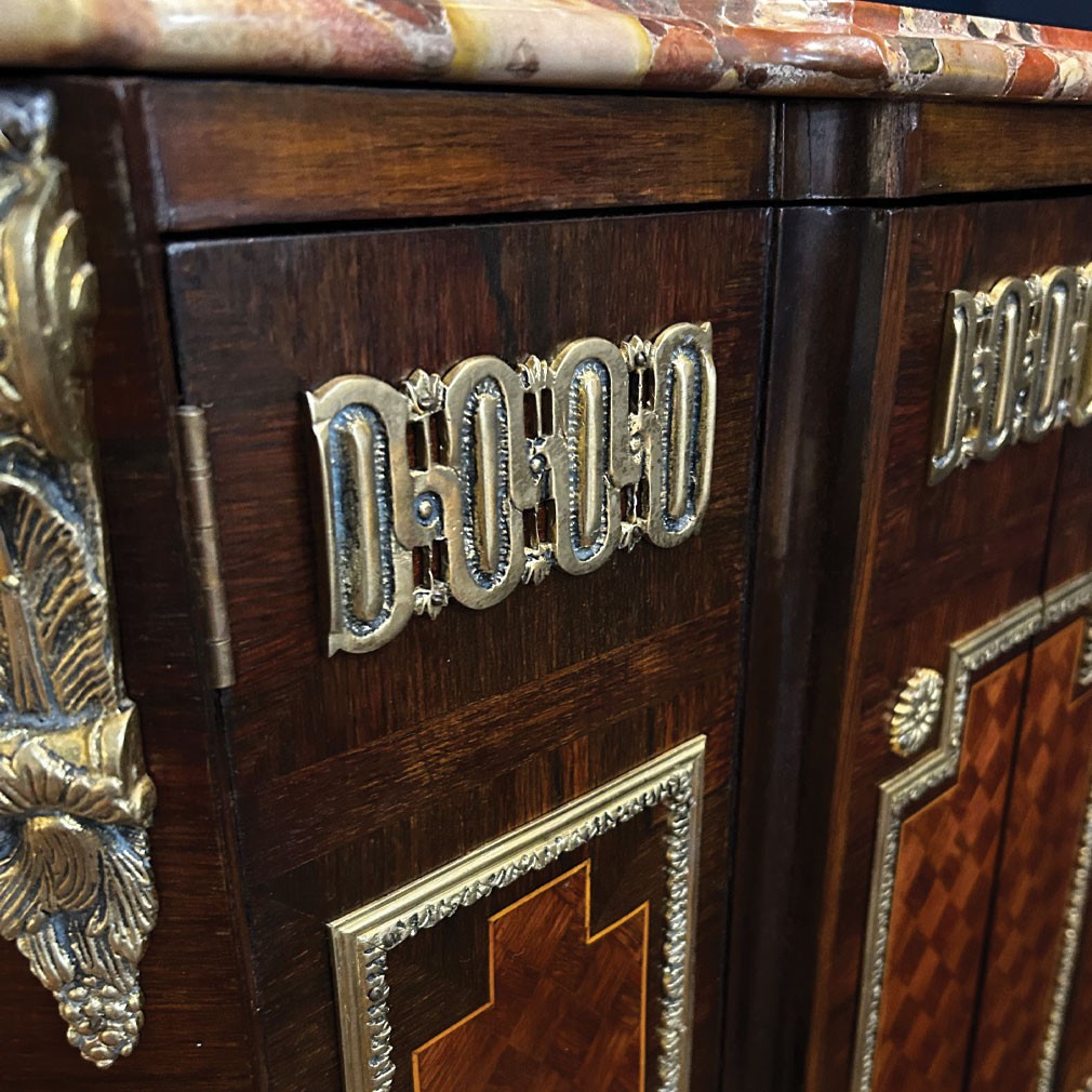 Napoleon III Secretary In Marquetry, Marble And Gilt Bronze-photo-1