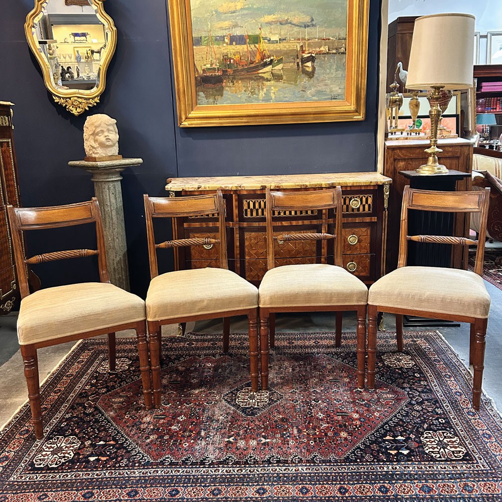 Suite de 4 chaises de salle à manger Art Déco françaises, années 1920