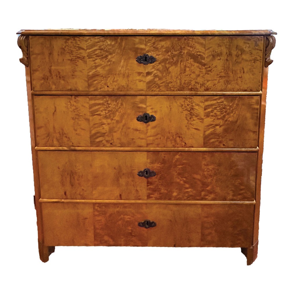Commode Biedermeier en noyer à 4 tiroirs, XIXe siècle