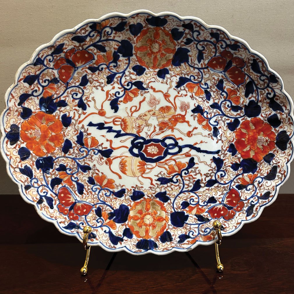 Plat ovale Imari japonais en porcelaine peinte main, années 1920-photo-2