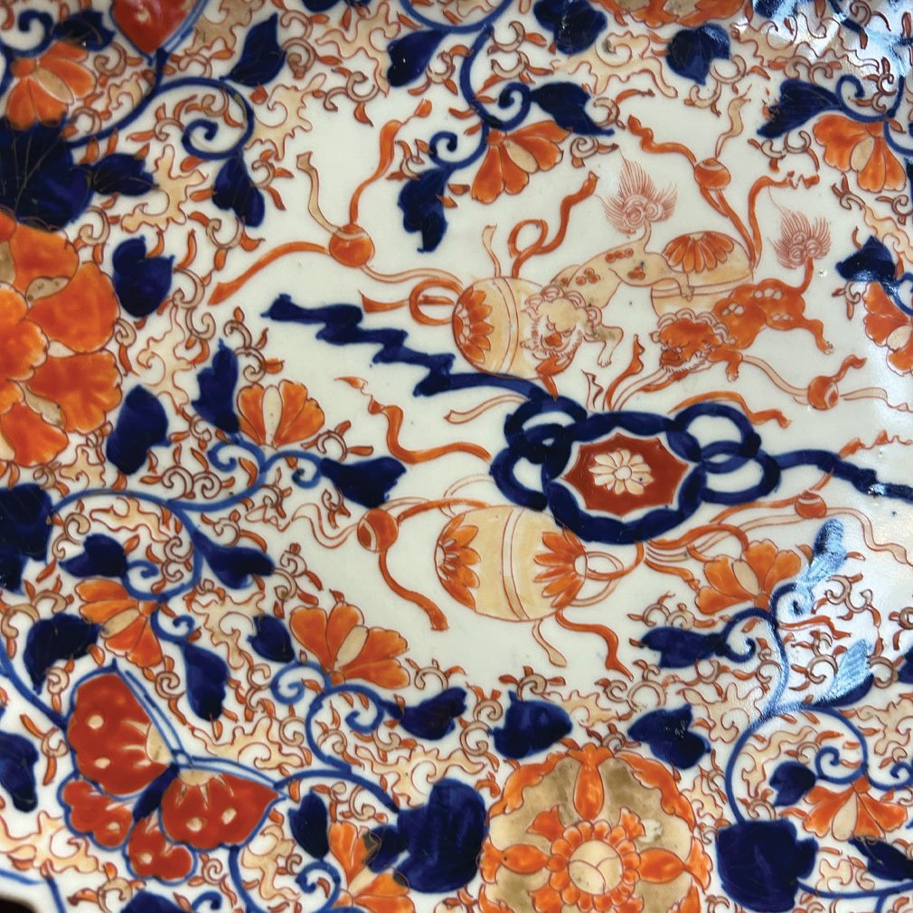 Plat ovale Imari japonais en porcelaine peinte main, années 1920-photo-3