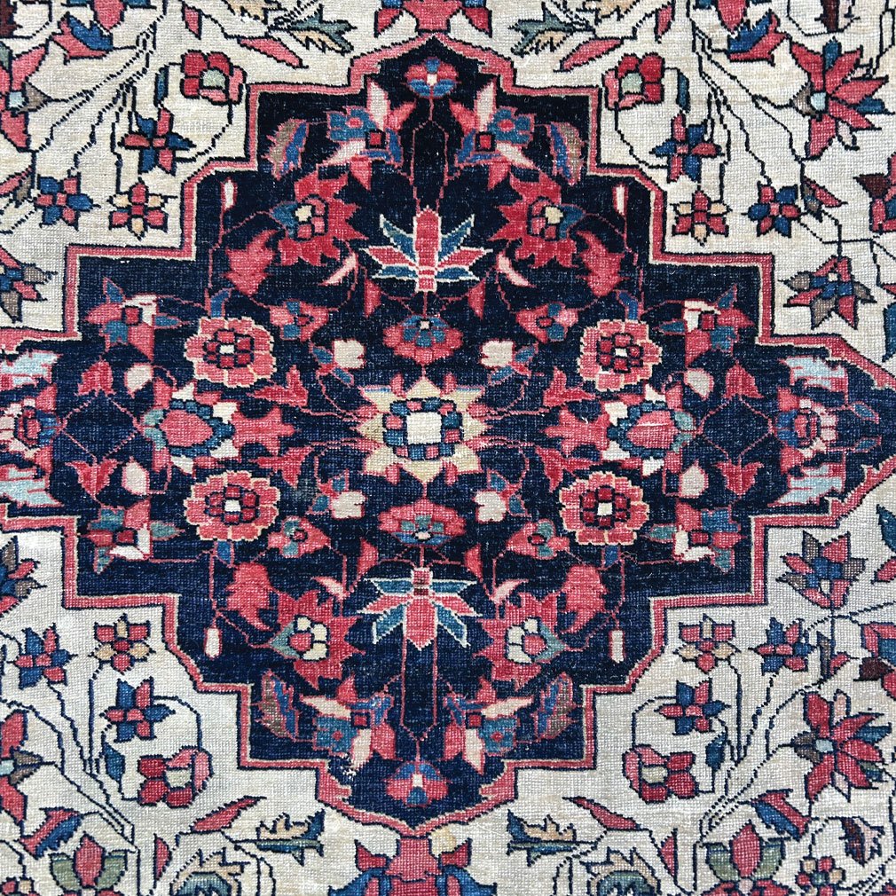 Tapis ancien persan Sarouk | Médaillon floral | 90 Ans | Laine | 147 x 98 cm-photo-3