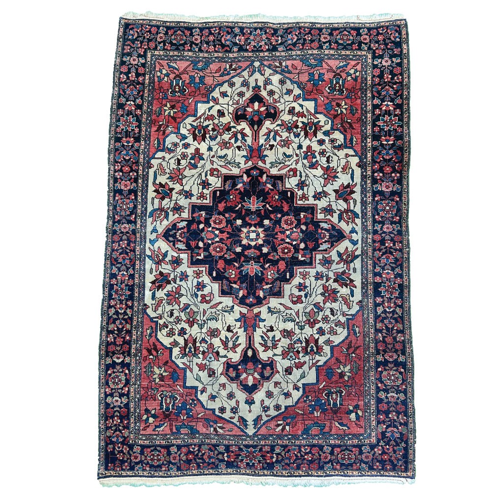 Tapis ancien persan Sarouk | Médaillon floral | 90 Ans | Laine | 147 x 98 cm