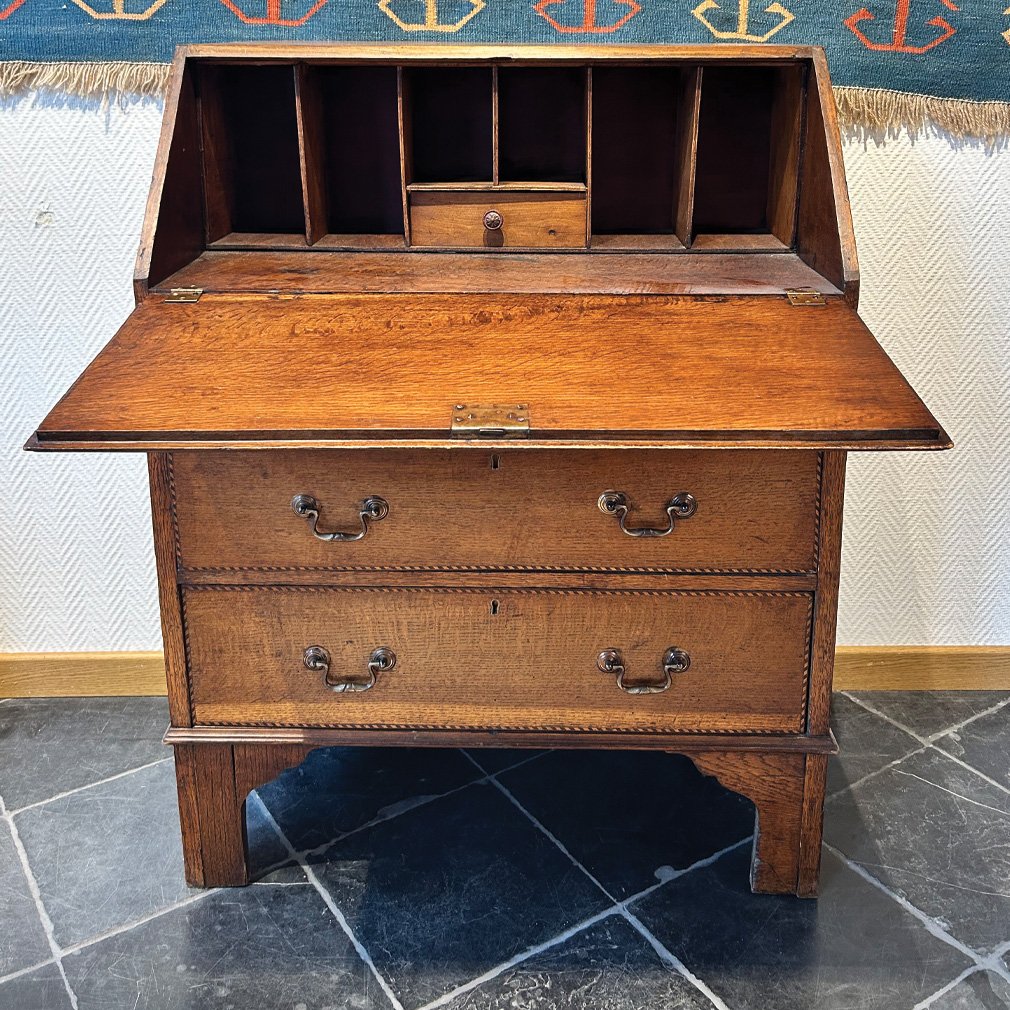 Bureau anglais en chêne à abattant, XIXe siècle-photo-4