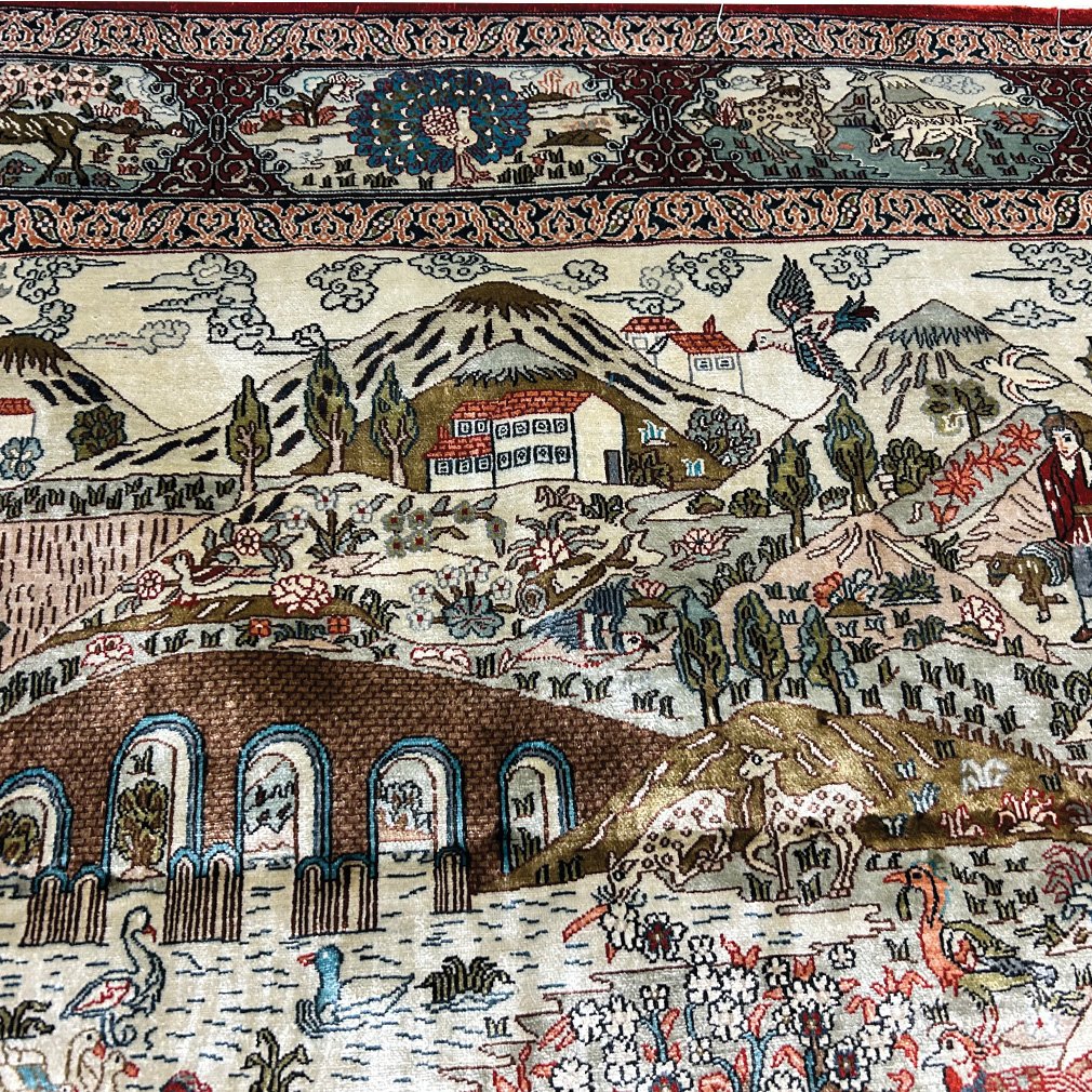 Tapis Soie sur Soie à Décor Paysage et Animaux | 185x120 cm-photo-2