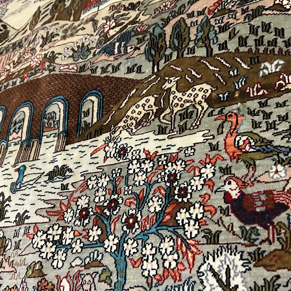 Tapis Soie sur Soie à Décor Paysage et Animaux | 185x120 cm-photo-2