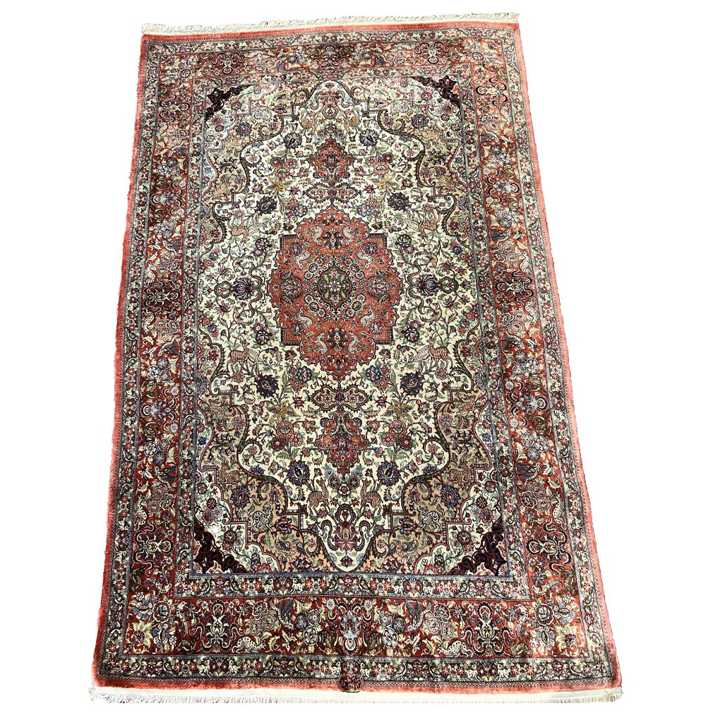 Ghoum Silk On Silk Animal Garden Rug Signed | 213 X 137cm