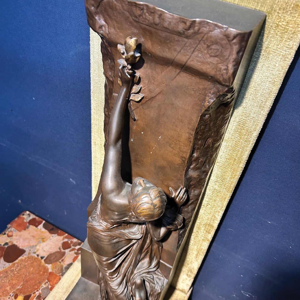Art Nouveau Bronze Signed Léon Bardy, 1903, Allegorical Female Figure-photo-2