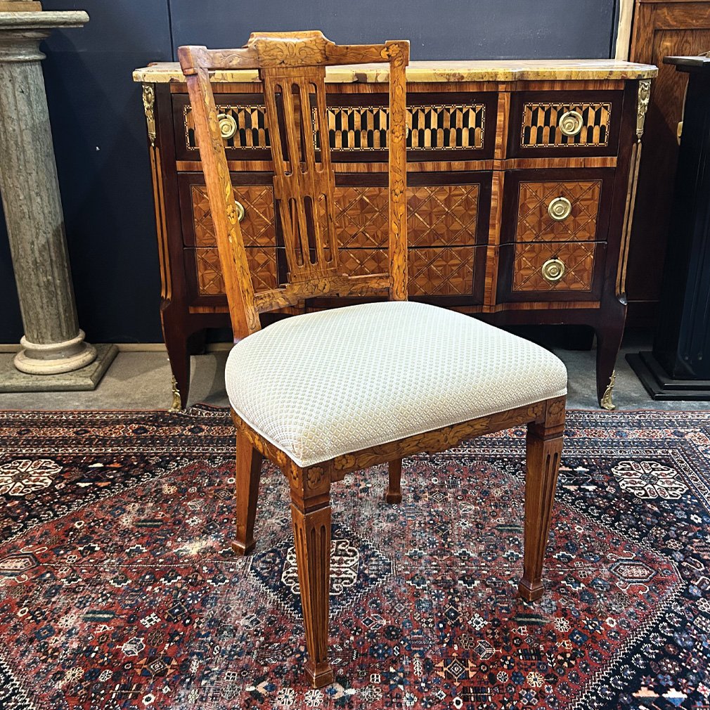 Suite De 6 Chaises De Salle À Manger De Style Louis XVI En Marqueterie, XIXe Siècle-photo-2
