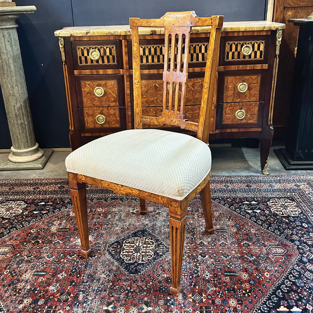 Suite De 6 Chaises De Salle À Manger De Style Louis XVI En Marqueterie, XIXe Siècle-photo-4