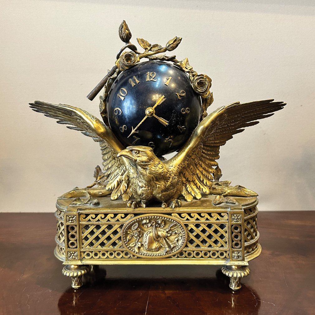 Napoleon III French Mantel Set With Eagle Pendulum And Pair Of Candelabras-photo-3