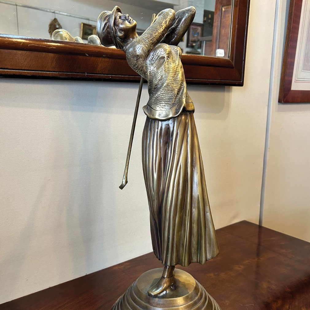Art Deco Bronze Sculpture Of A Golfer Girl-photo-3