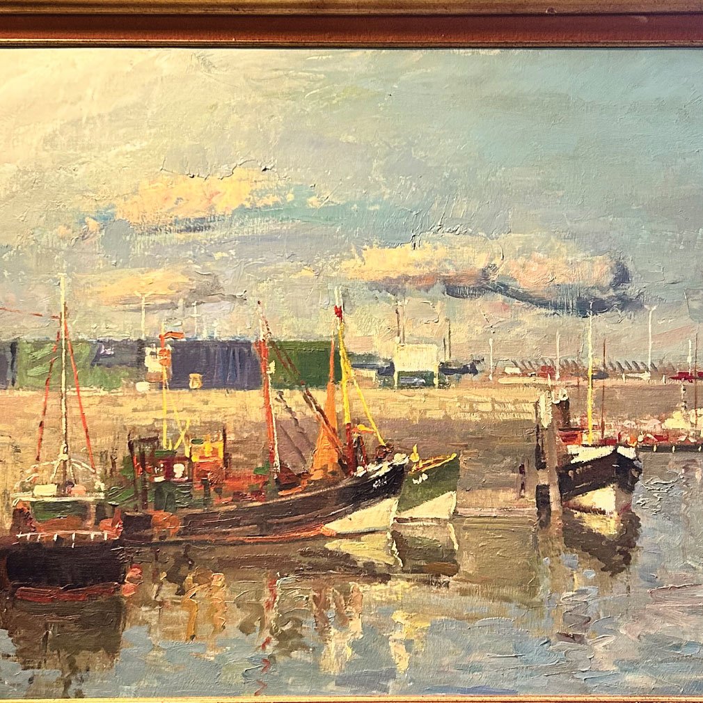Marine Signée, Huile Sur Toile, Scène De Port Vers 1930-photo-4