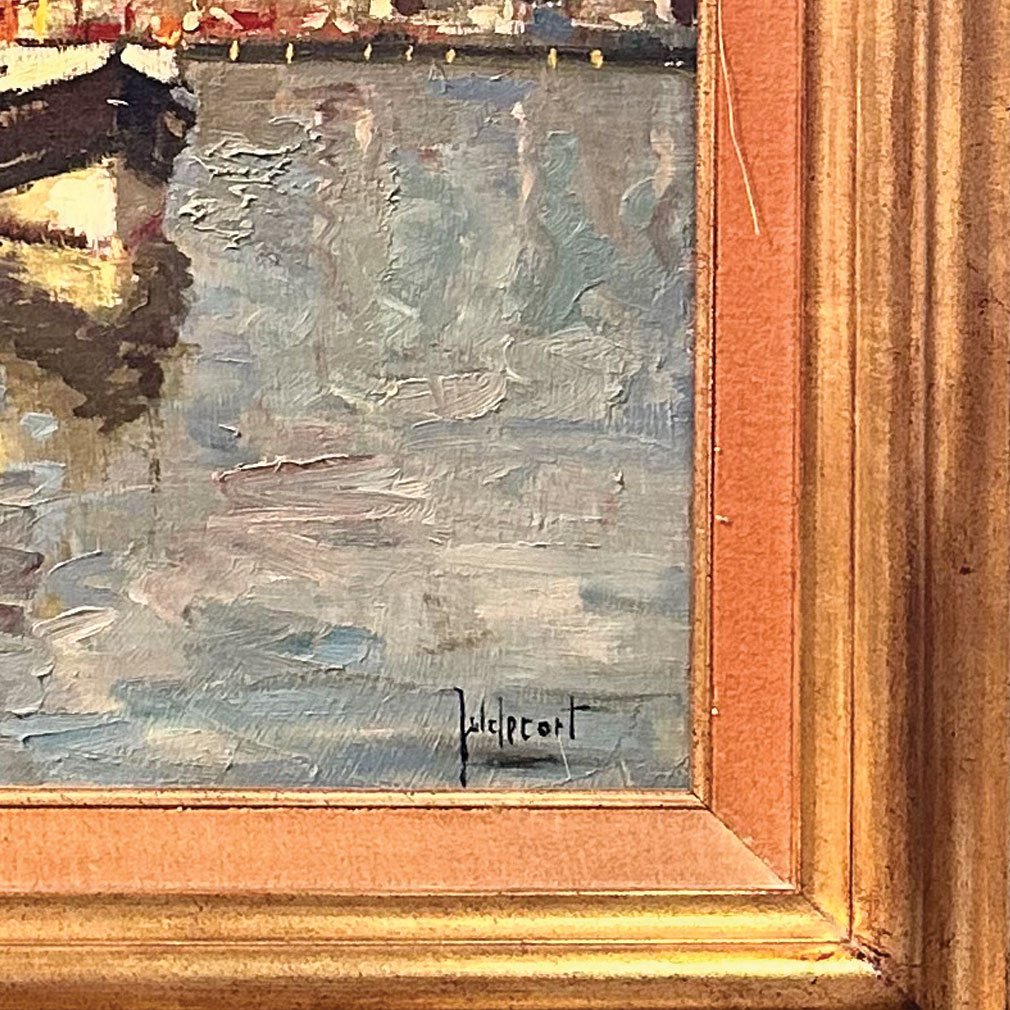 Marine Signée, Huile Sur Toile, Scène De Port Vers 1930-photo-2