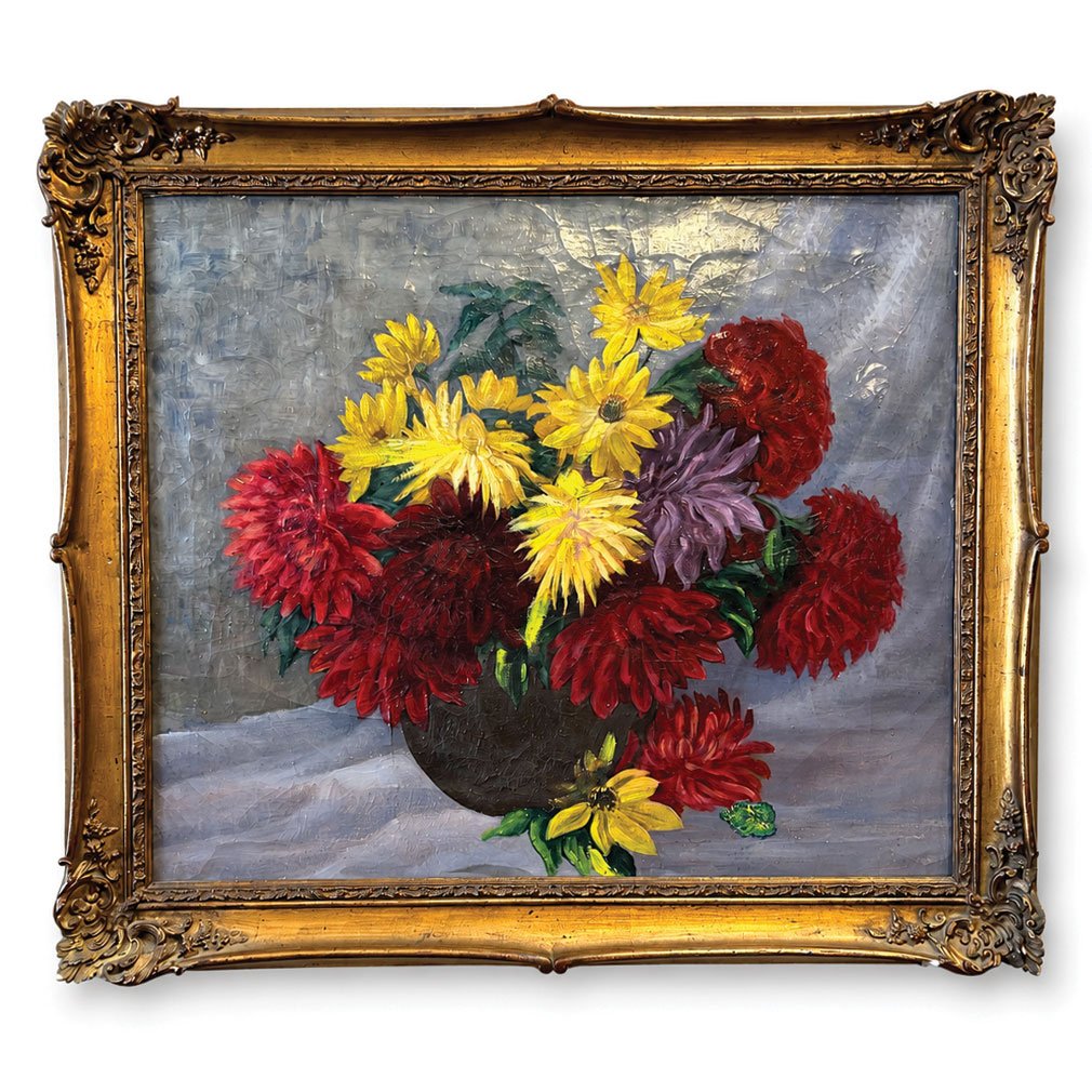 Nature Morte Florale Ancienne, Huile Sur Toile, Début Du XXe Siècle