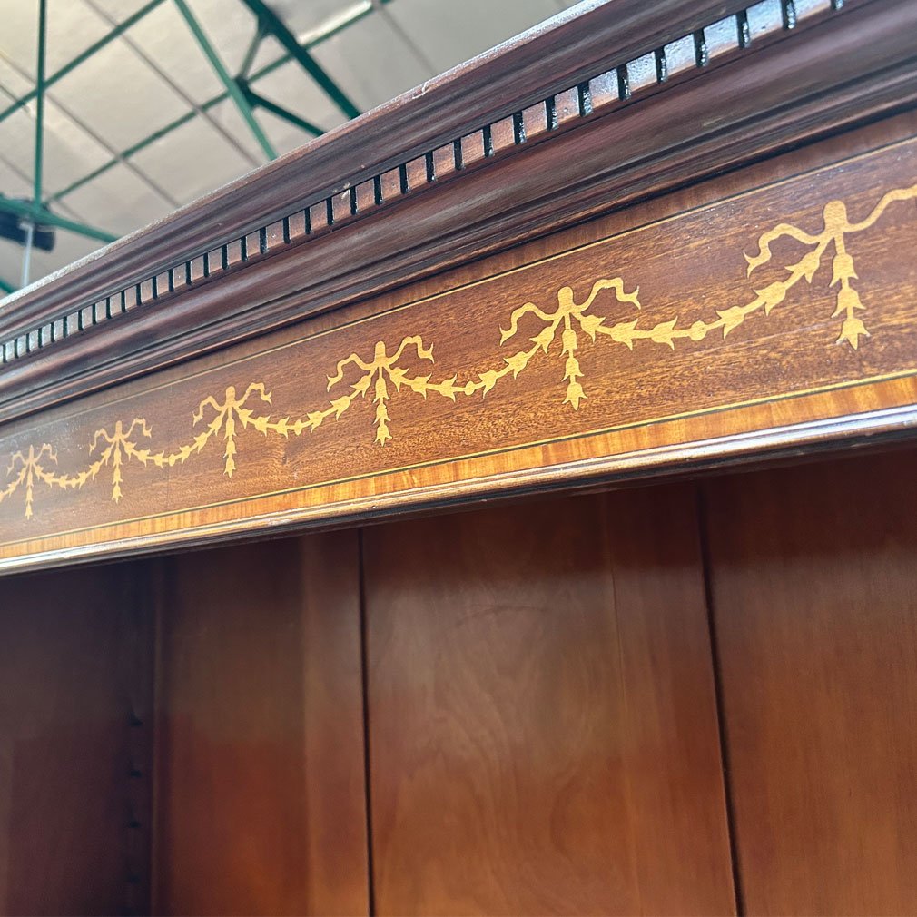 Bibliothèque Anglaise Ouverte En Acajou Et Marqueterie, Début XXe Siècle-photo-3