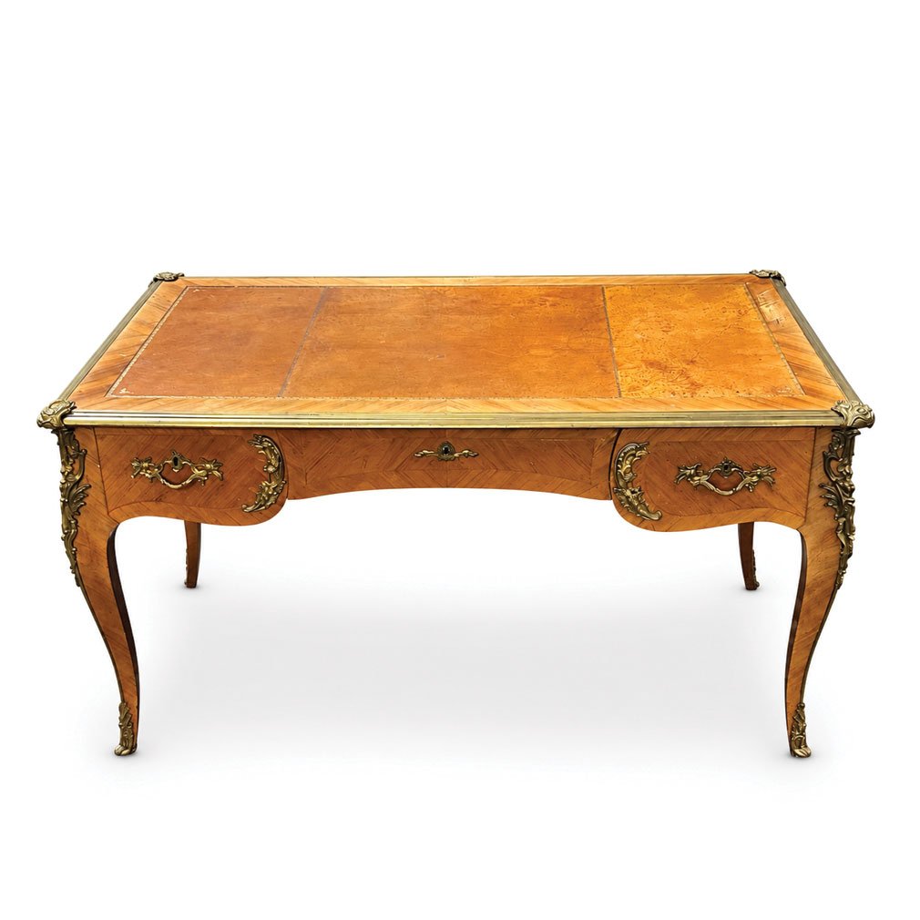 French Louis XV-style Flat Desk With Marquetry And Gilded Bronze