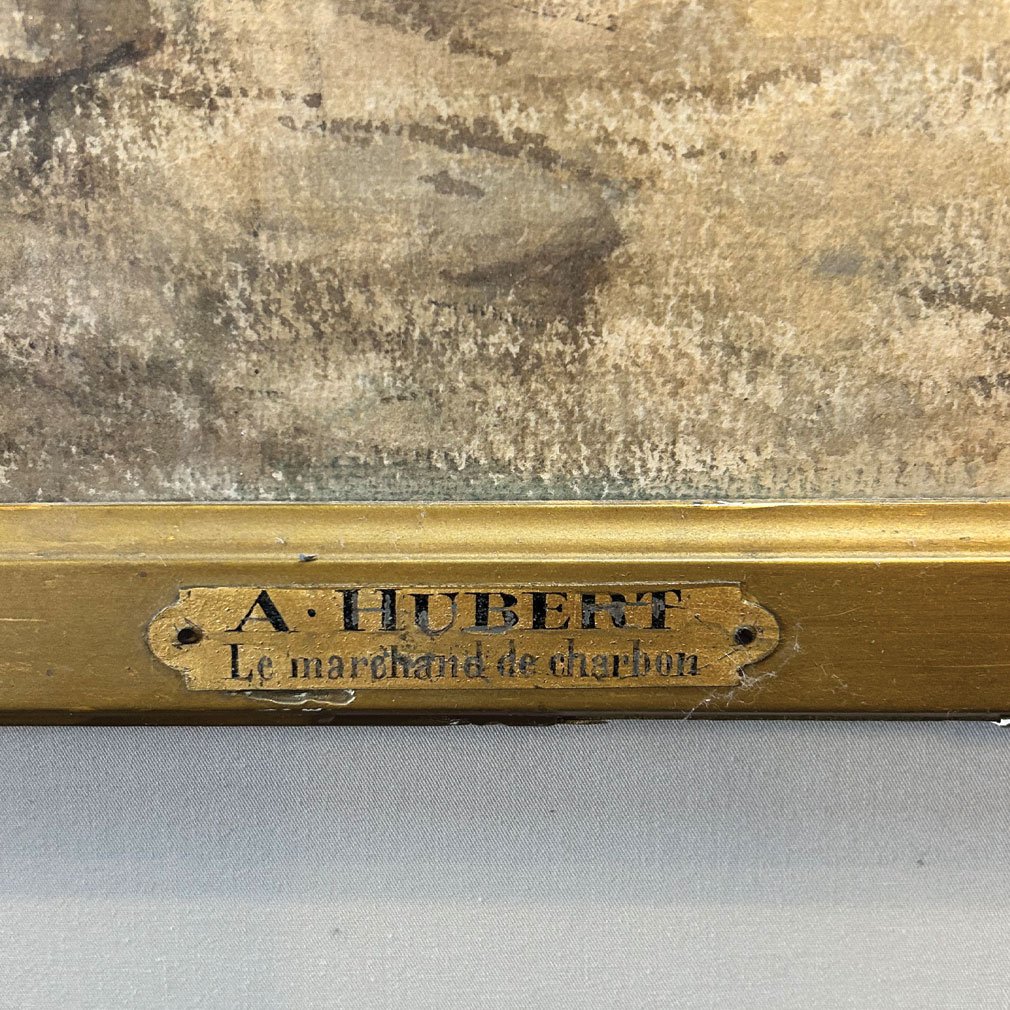 Alfred Hubert – Le Marchand De Charbon, Aquarelle Belge Du XIXe Siècle-photo-4