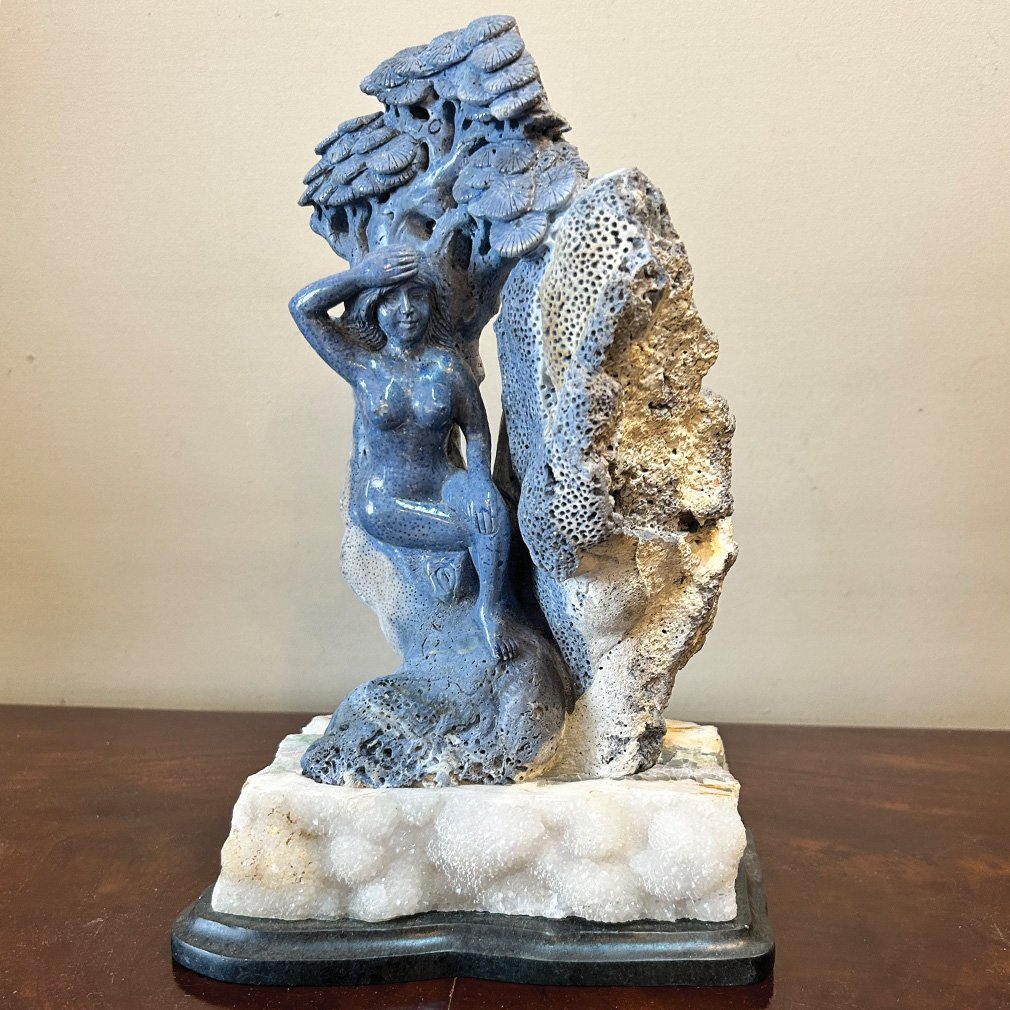 Sculpture Femme En Corail Bleu, XXe Siècle-photo-2