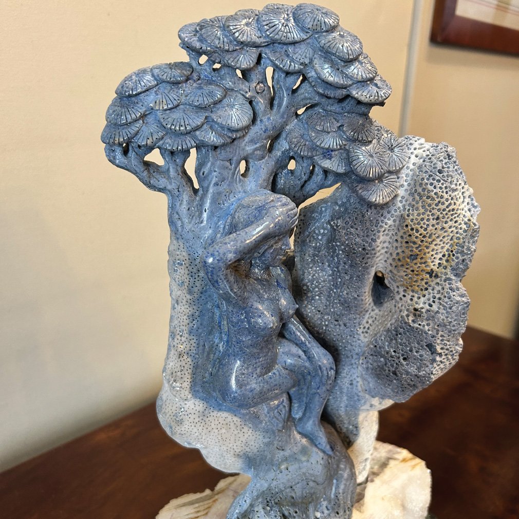 Sculpture Femme En Corail Bleu, XXe Siècle-photo-3