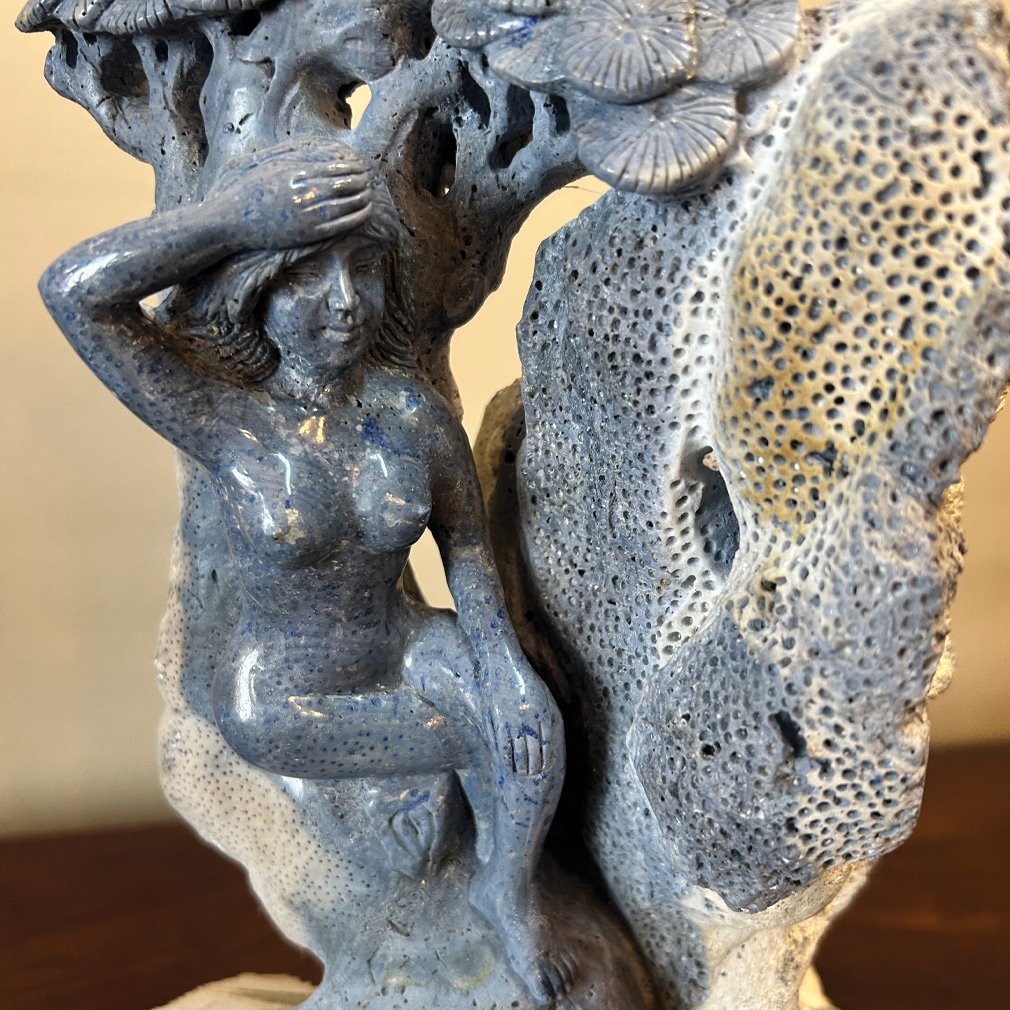 Sculpture Femme En Corail Bleu, XXe Siècle-photo-4