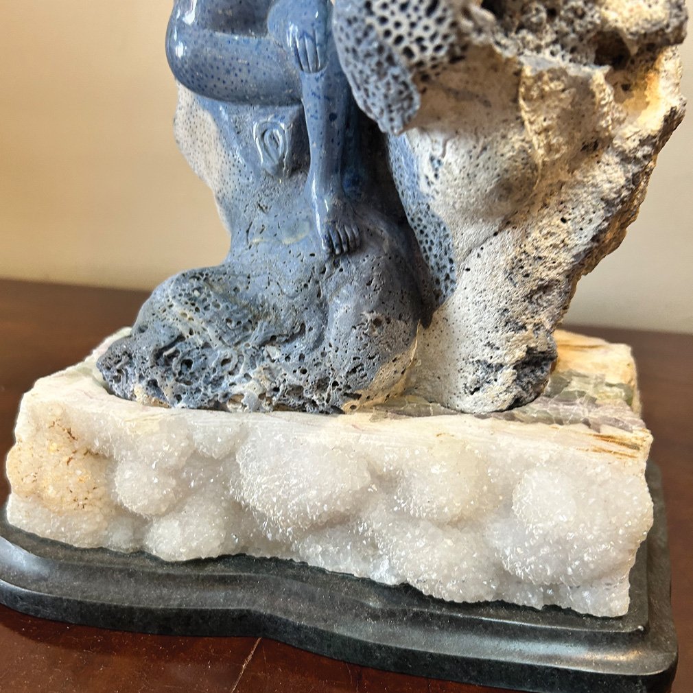 Sculpture Femme En Corail Bleu, XXe Siècle-photo-1