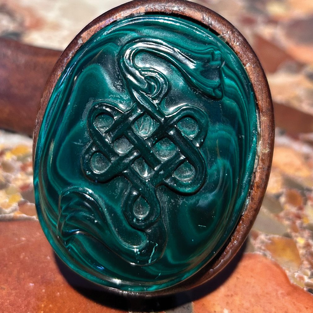 Sceptre Ruyi Chinois En Bois Et Jade Vert Sculpté-photo-4