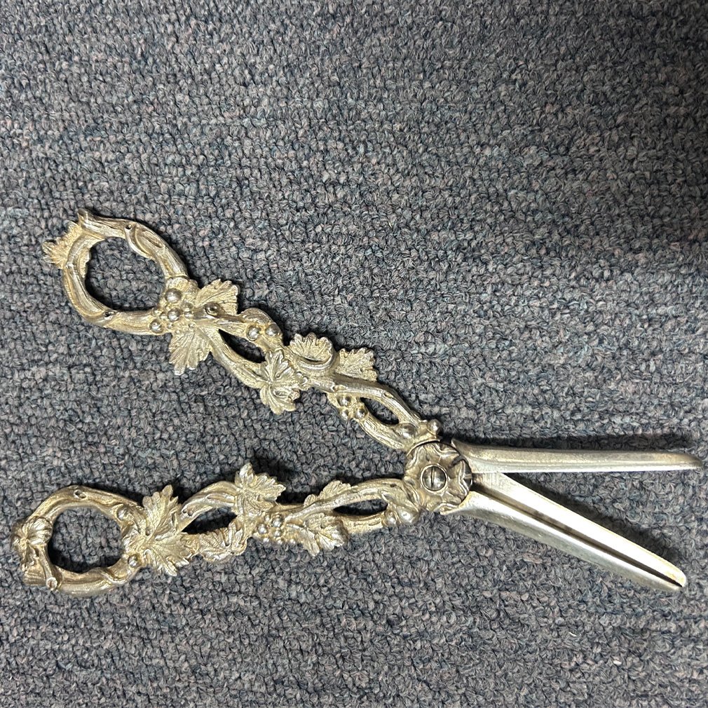 Solid Silver Grape Scissors With Vine Design-photo-3