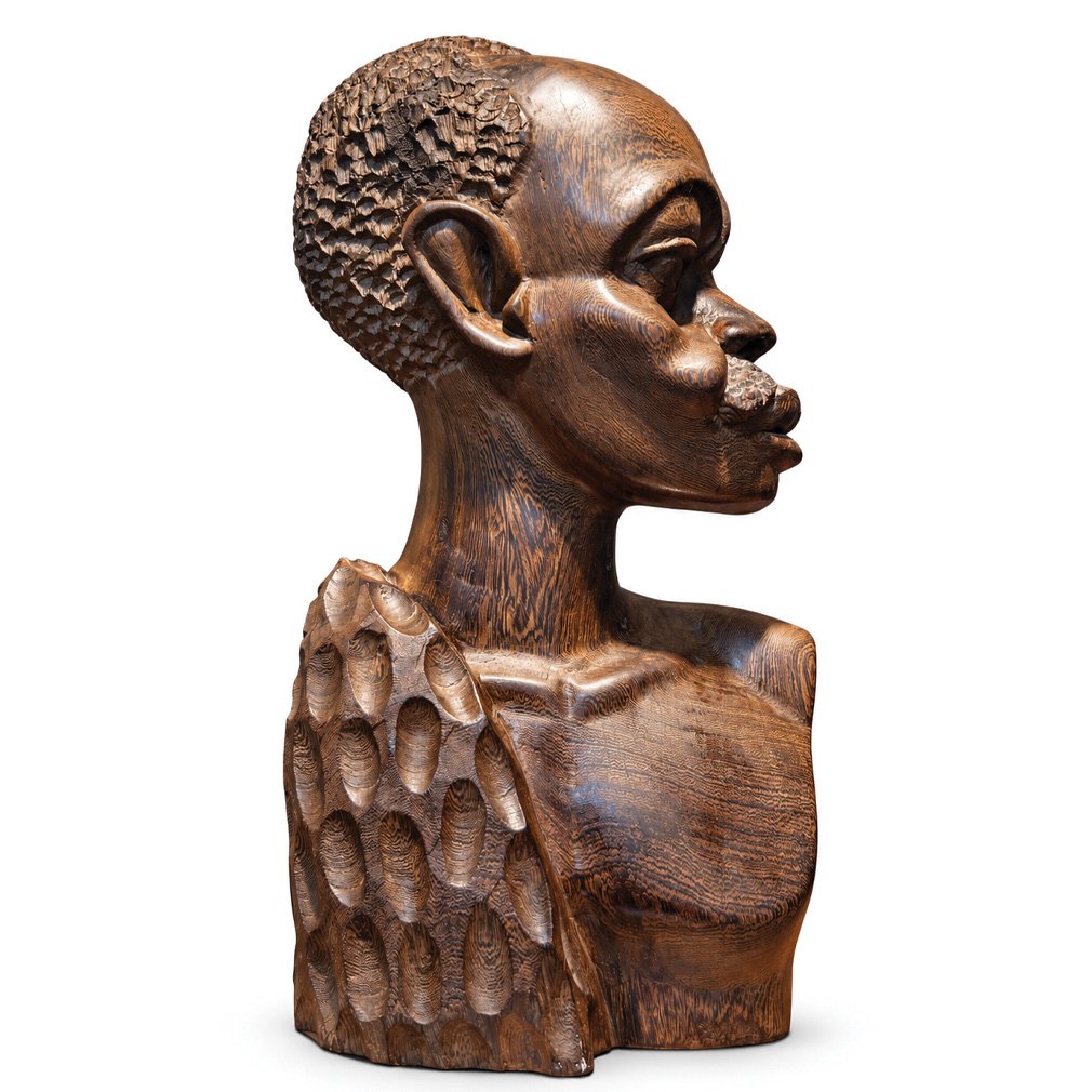 Buste Africain En Bois Exotique Sculpté, XXe Siècle