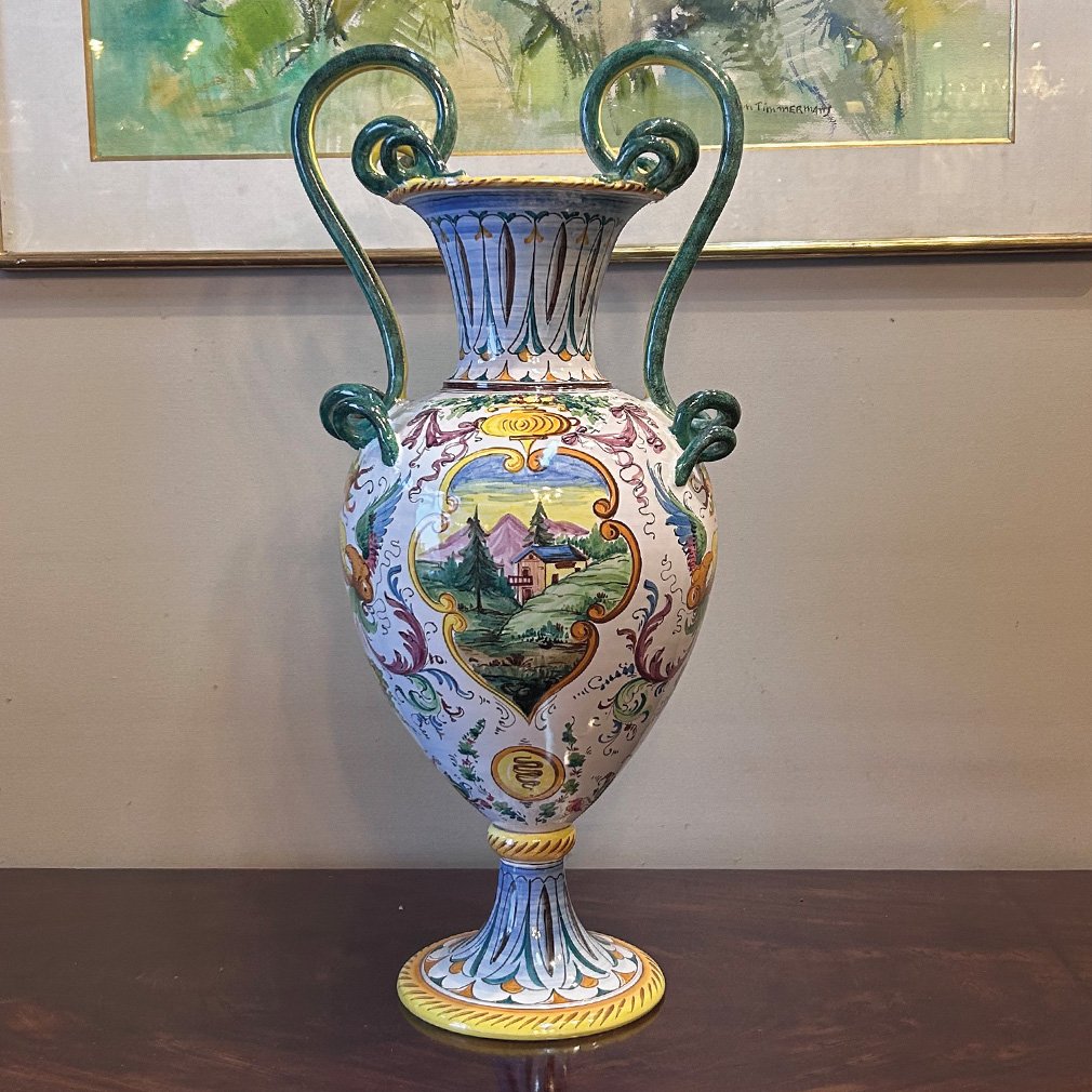 Hand-painted Italian Majolica Amphora Vase, Arno Italy-photo-2