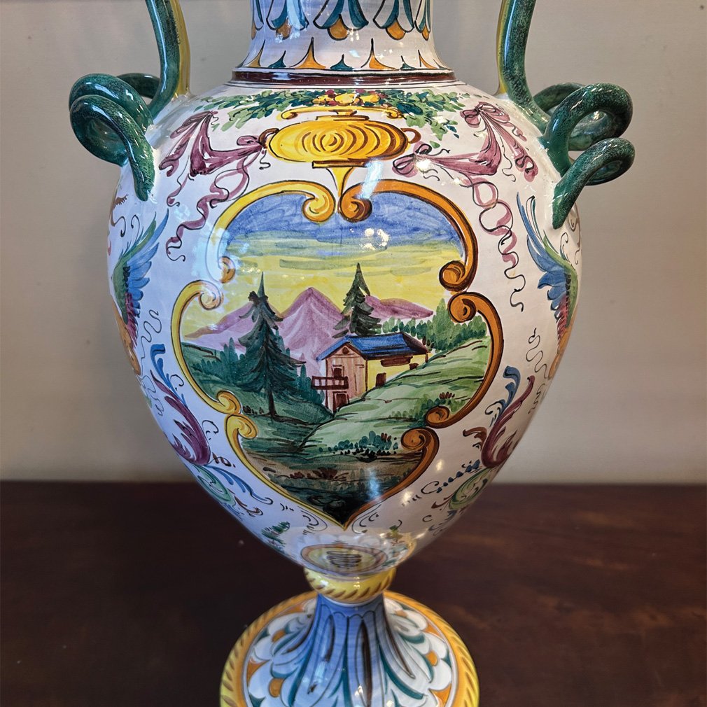 Hand-painted Italian Majolica Amphora Vase, Arno Italy-photo-3