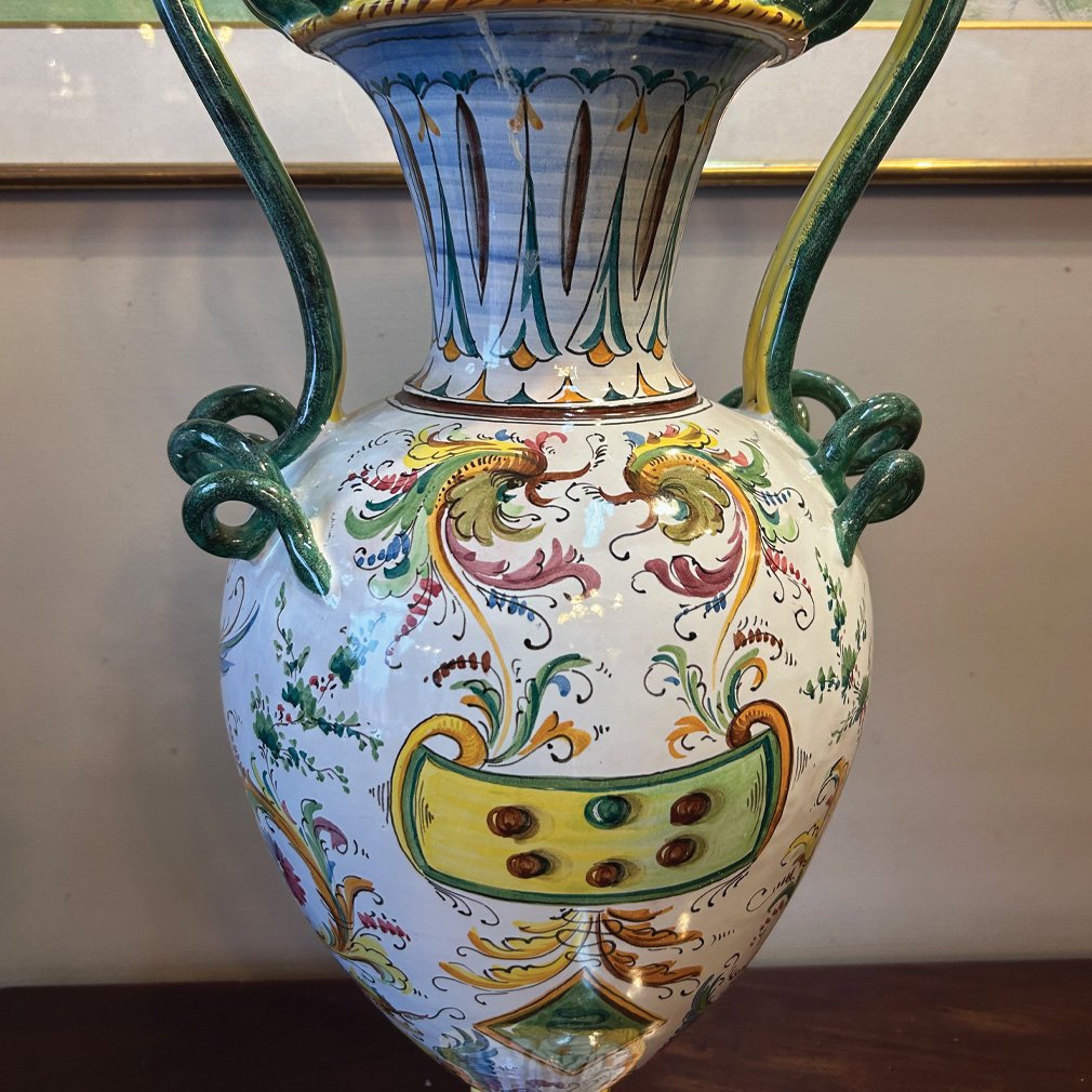Hand-painted Italian Majolica Amphora Vase, Arno Italy-photo-4