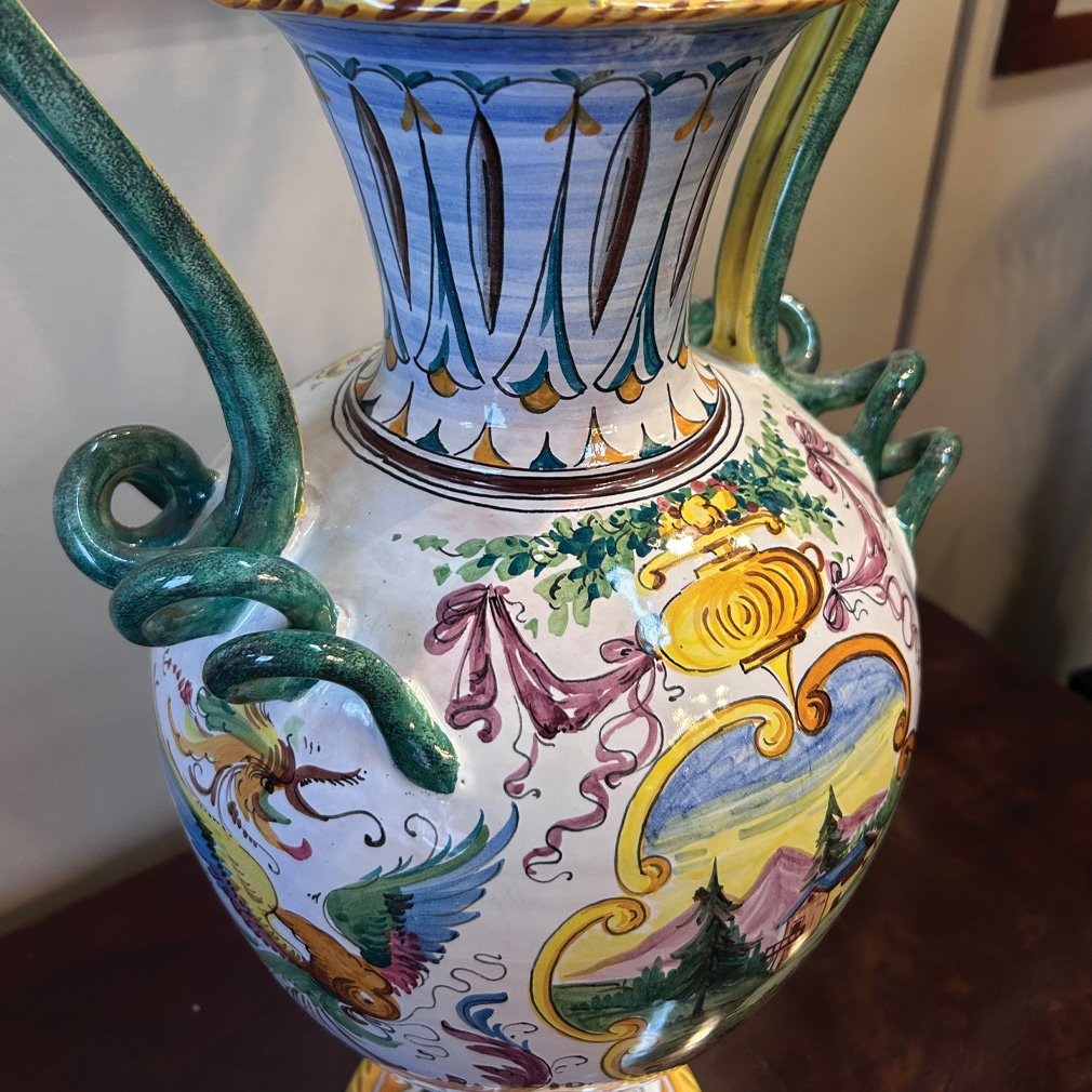 Hand-painted Italian Majolica Amphora Vase, Arno Italy-photo-1