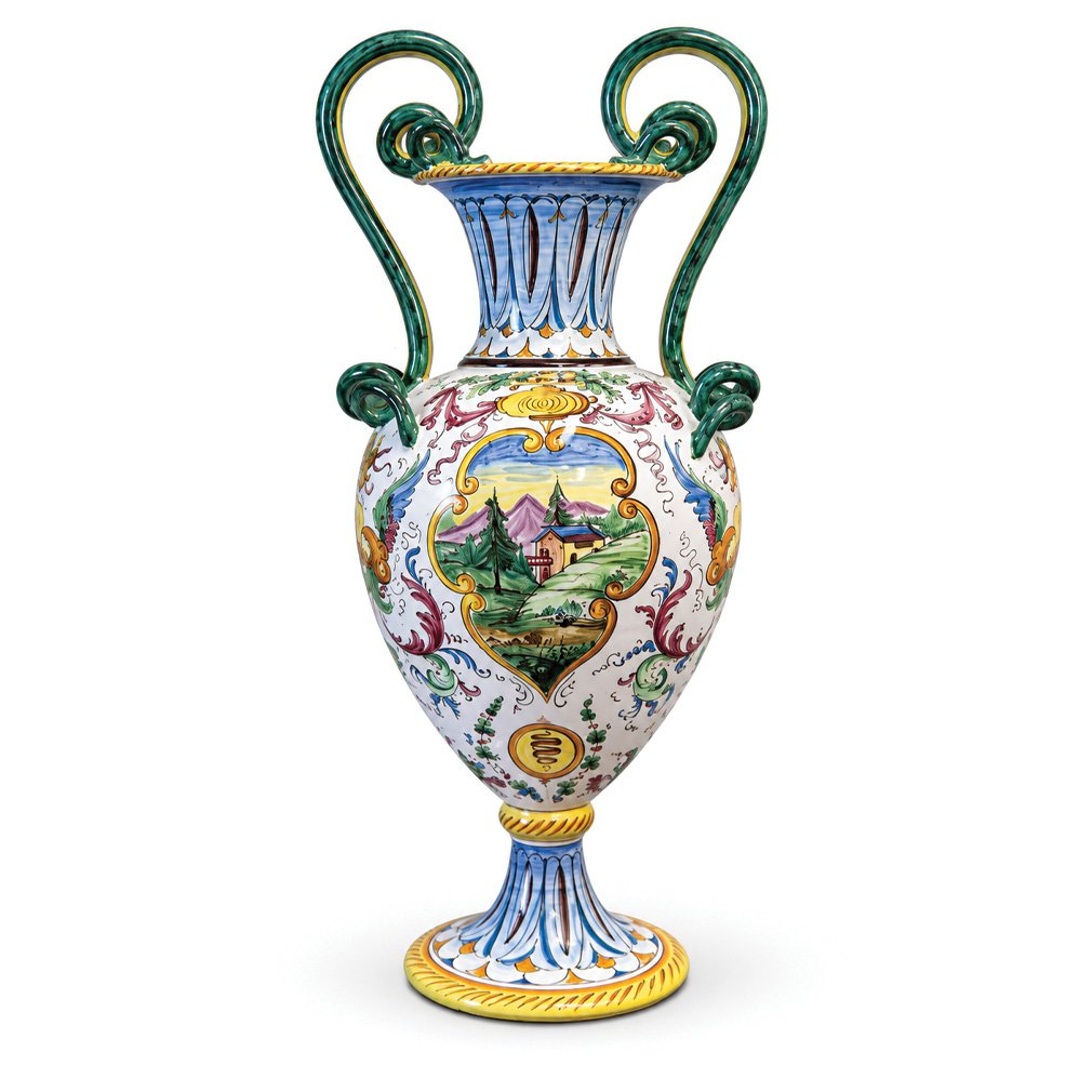 Hand-painted Italian Majolica Amphora Vase, Arno Italy