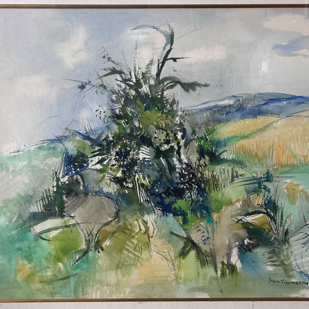 Aquarelle Paysage De Campagne Par Jean Timmermans, XXe Siècle-photo-4