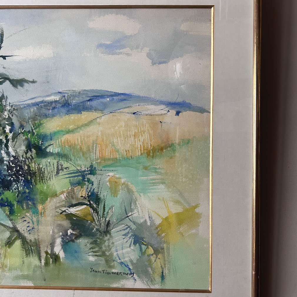 Aquarelle Paysage De Campagne Par Jean Timmermans, XXe Siècle-photo-1