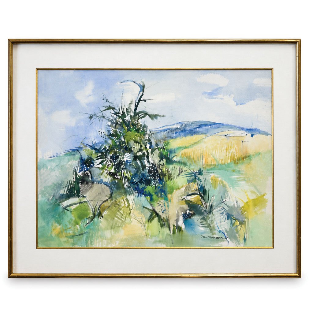 Aquarelle Paysage De Campagne Par Jean Timmermans, XXe Siècle