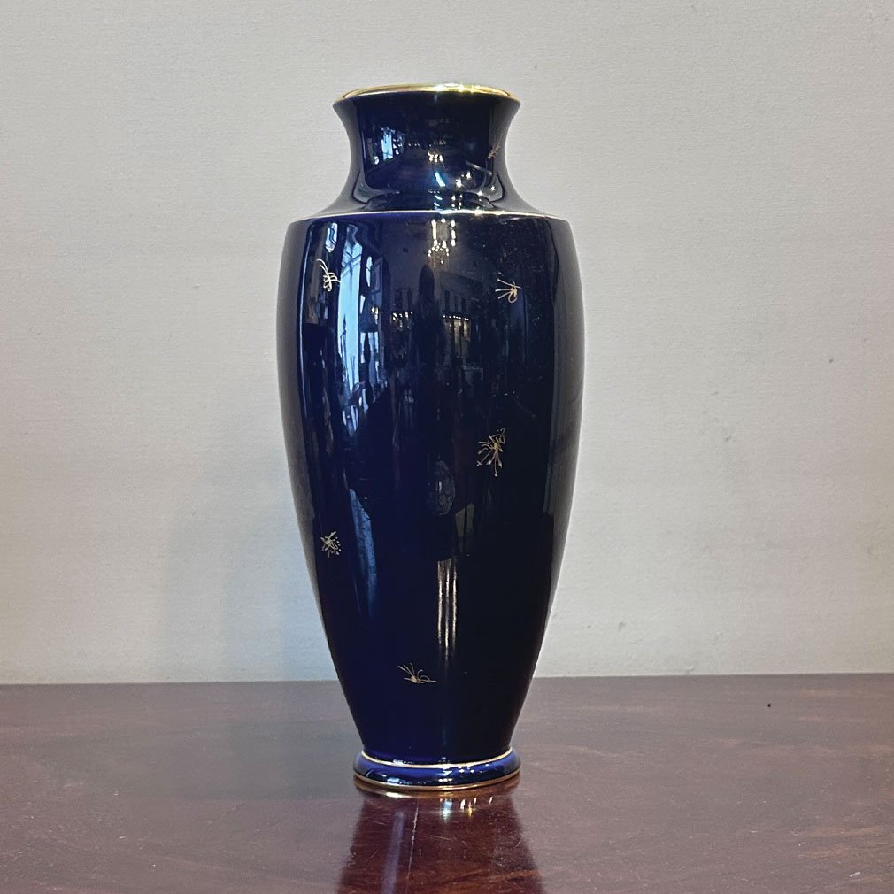 Blue De Sèvres Porcelain Vase With Gilding, Manufacture Nationale De Sèvres, Ca. 1940-photo-2