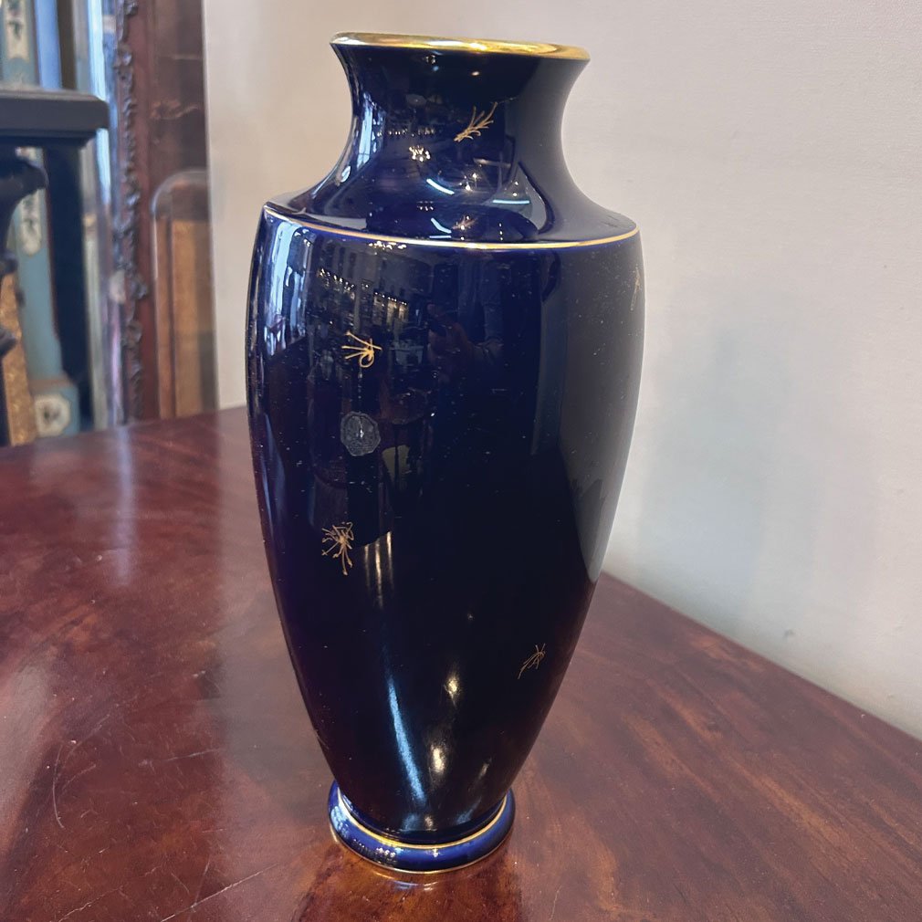 Blue De Sèvres Porcelain Vase With Gilding, Manufacture Nationale De Sèvres, Ca. 1940-photo-3