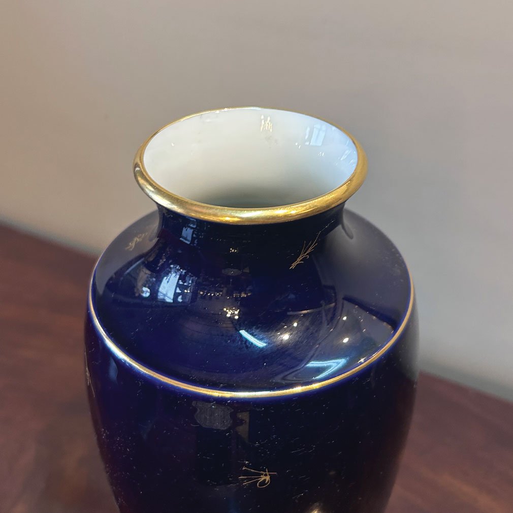 Blue De Sèvres Porcelain Vase With Gilding, Manufacture Nationale De Sèvres, Ca. 1940-photo-4