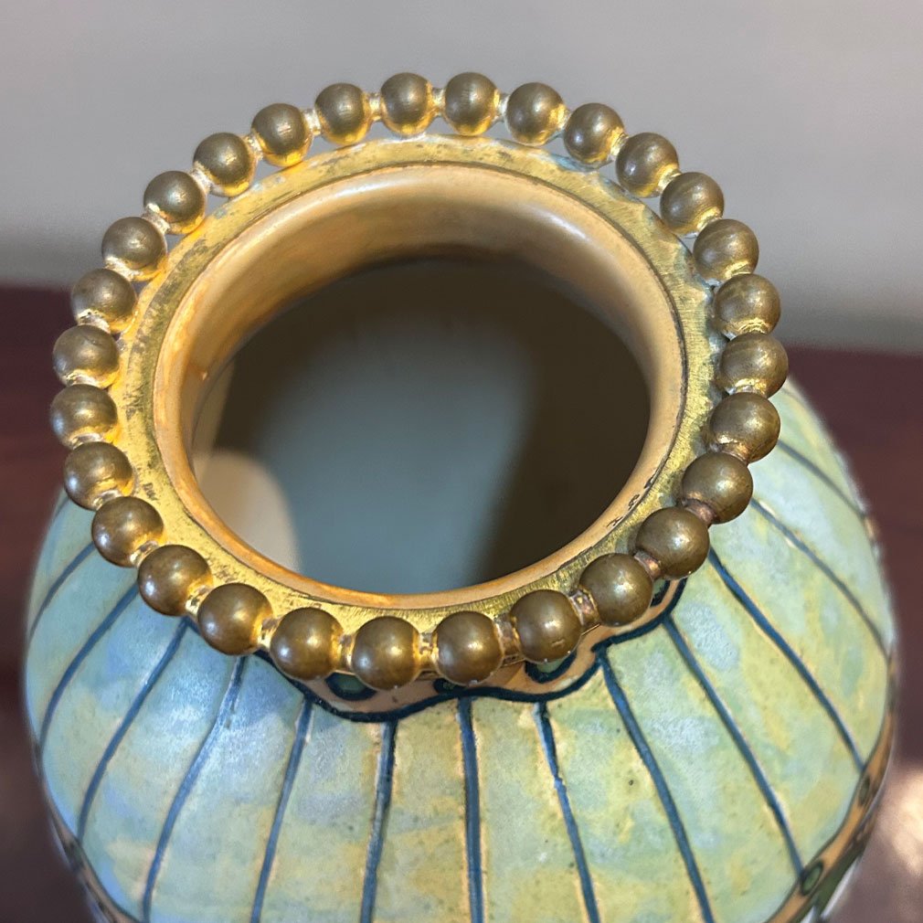 Vase Art Déco En Grès Keramis Boch Frères, Décor D.635 Aux Coqs Stylisés, Belgique Vers 1920's-photo-1