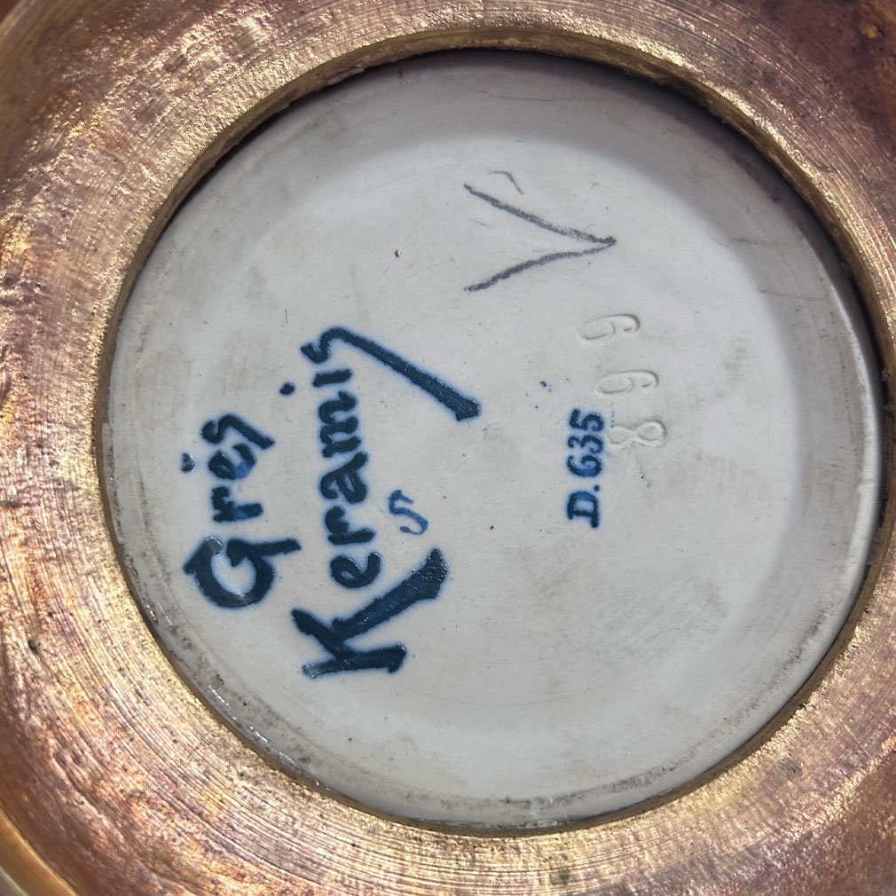 Vase Art Déco En Grès Keramis Boch Frères, Décor D.635 Aux Coqs Stylisés, Belgique Vers 1920's-photo-2