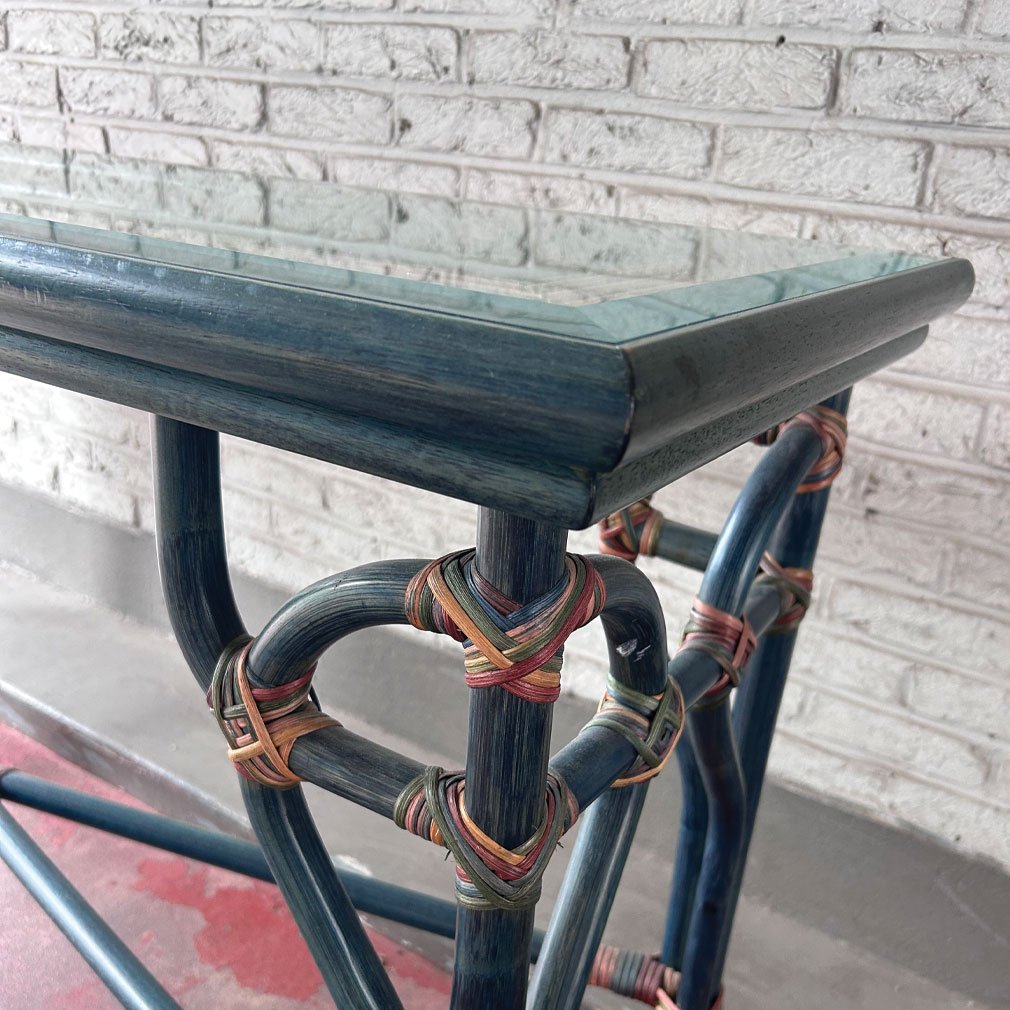 Console Vintage En Bambou Et Rotin Avec Plateau En Verre, | Multicolore Vers 1970–1980-photo-4