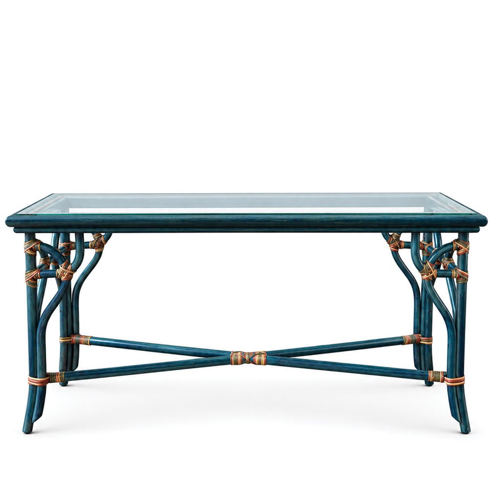 Console Vintage En Bambou Et Rotin Avec Plateau En Verre, | Multicolore Vers 1970–1980