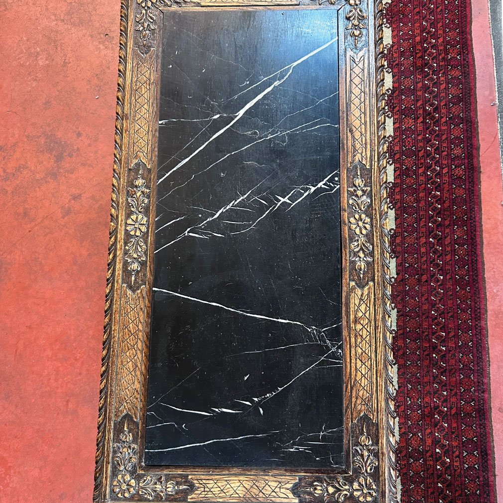 Table Basse Chippendale Revival En Bois Sculpté Et Marbre Noir, Vers 1920–1940-photo-2