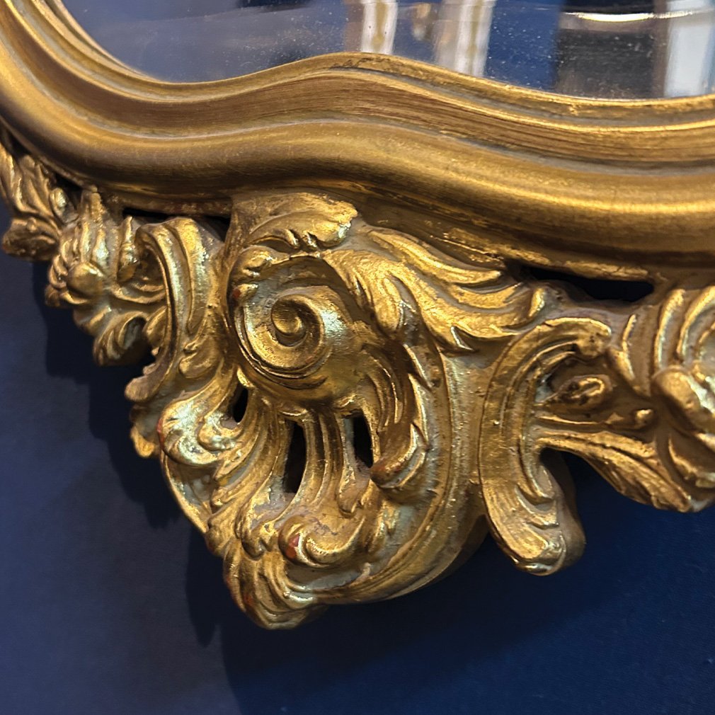 Miroir Doré De Style Louis XV Rocaille, Glace Biseautée-photo-2